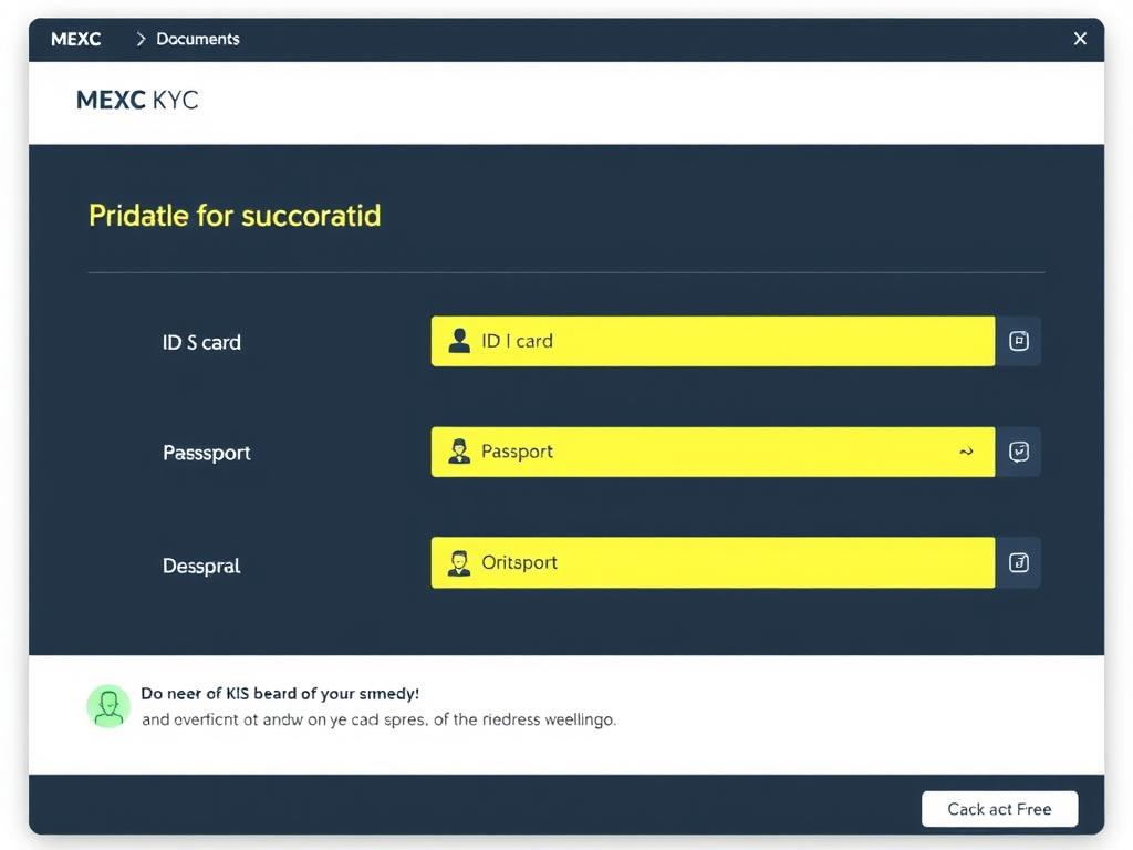 MEXC KYC verification interface showing document upload section
