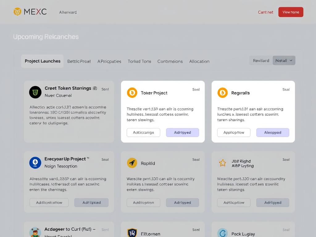 MEXC Launchpad interface showing upcoming token launches