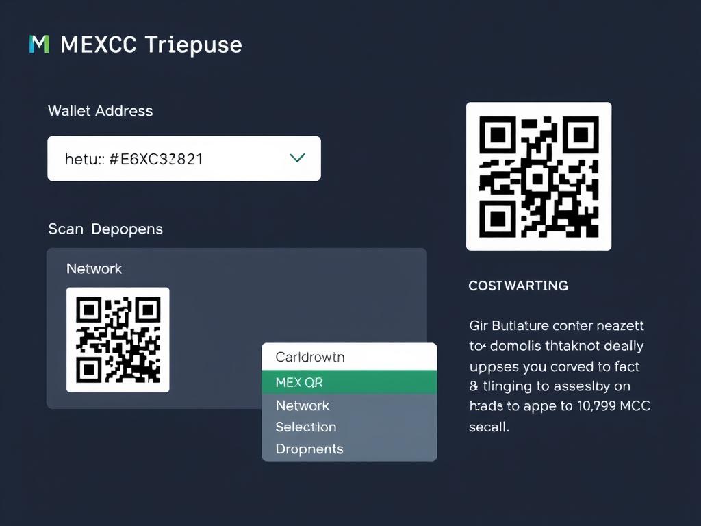 MEXC crypto deposit interface showing wallet address and QR code