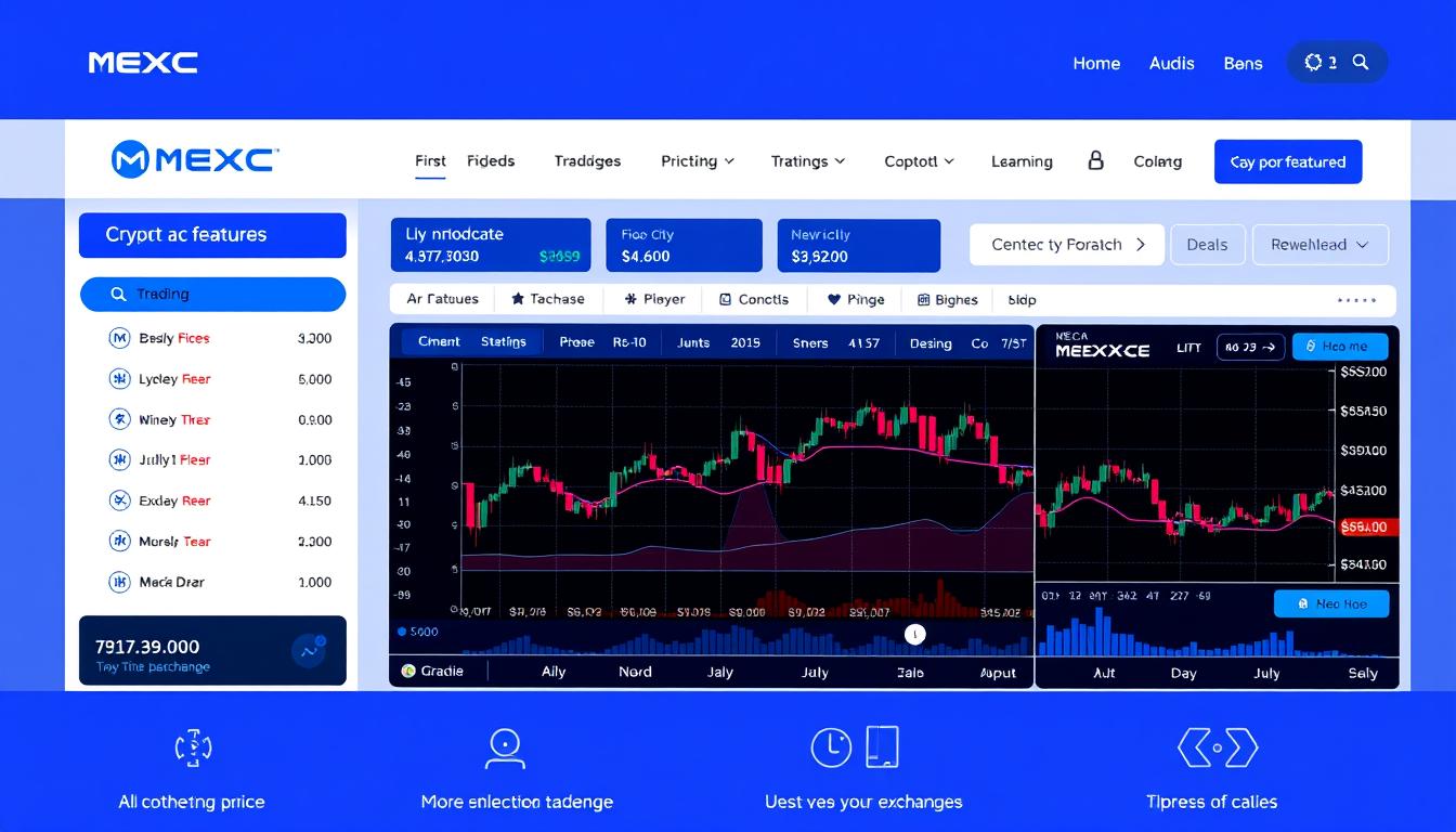 MEXC exchange homepage showing trading interface and key features