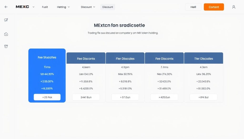 MEXC fee structure page showing trading fee discounts with MX token