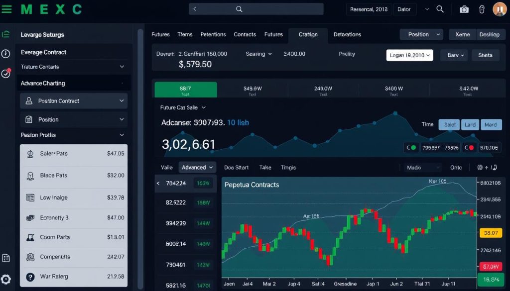MEXC futures trading interface showing leverage options and position management