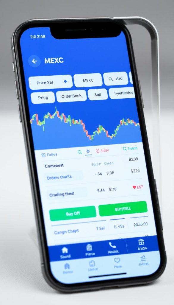 MEXC mobile app interface showing trading screen on smartphone