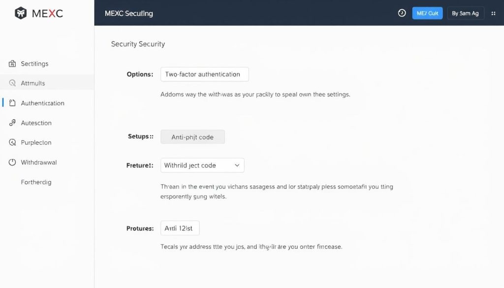 MEXC security features interface showing 2FA and security settings