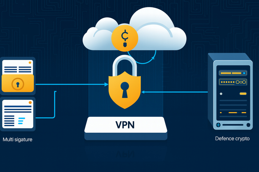 Advanced cryptocurrency security setup with VPN encryption, multi-signature wallets, and layered protection for digital assets