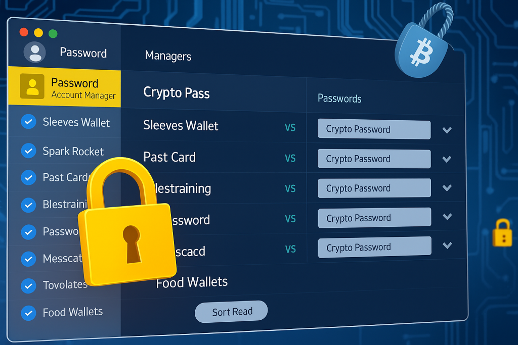 Password manager interface for cryptocurrency exchange accounts with enhanced secure login protection