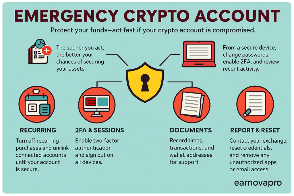 Emergency crypto account-steps to secure a compromised account (EarnovaPro
