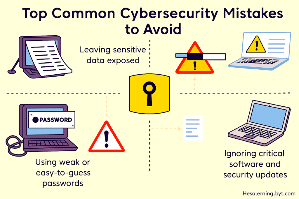 Top cybersecurity and crypto security mistakes and how to avoid them illustrated with warning icons