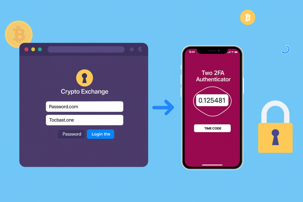 Two-factor authentication process for crypto login security using authenticator app to protect cryptocurrency accounts