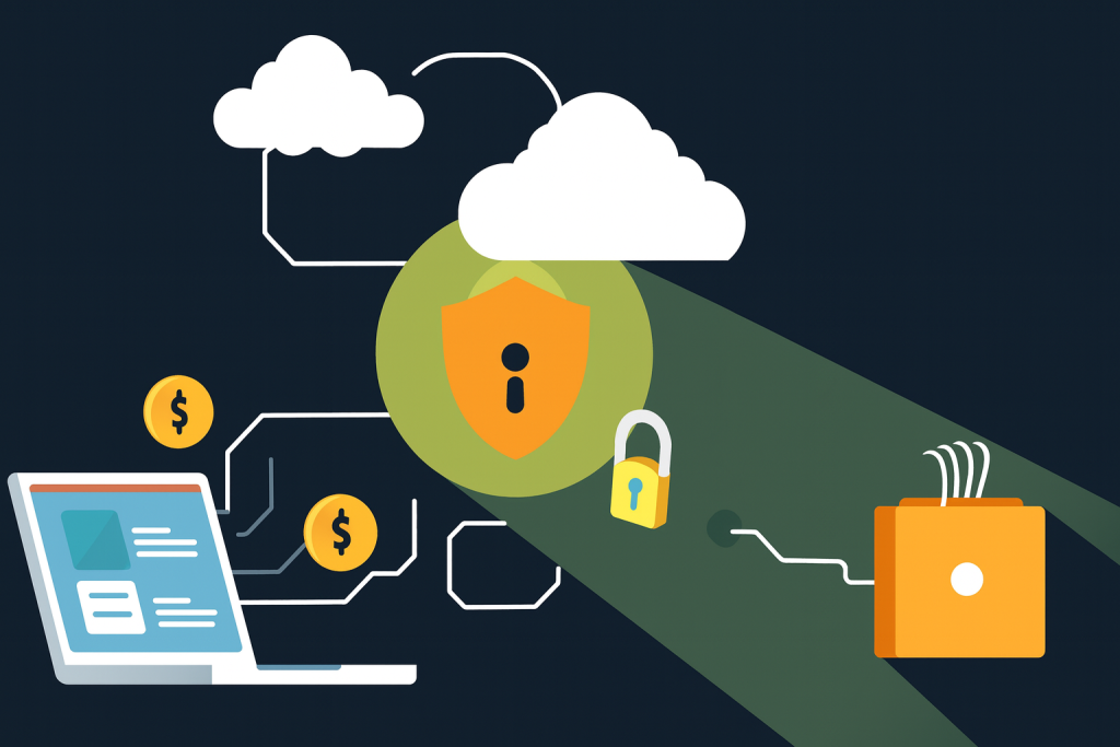 VPN connection protecting cryptocurrency transactions with encryption, secure wallet, and online payment privacy